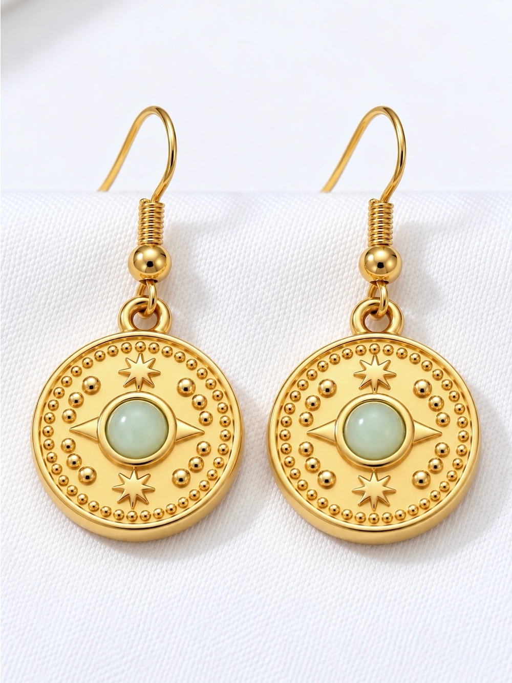 “Jade Constellation Compass” Seafoam Sundial Asterism Zodiac Star Sign Earrings